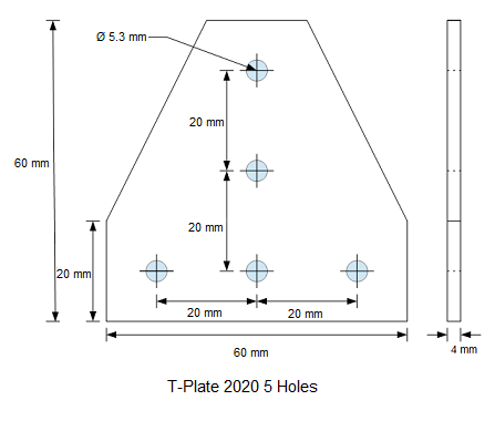 T-plate 2020 5 Holes drawings